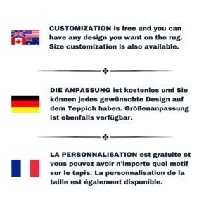 image describing how customize a rug design in english, german and french