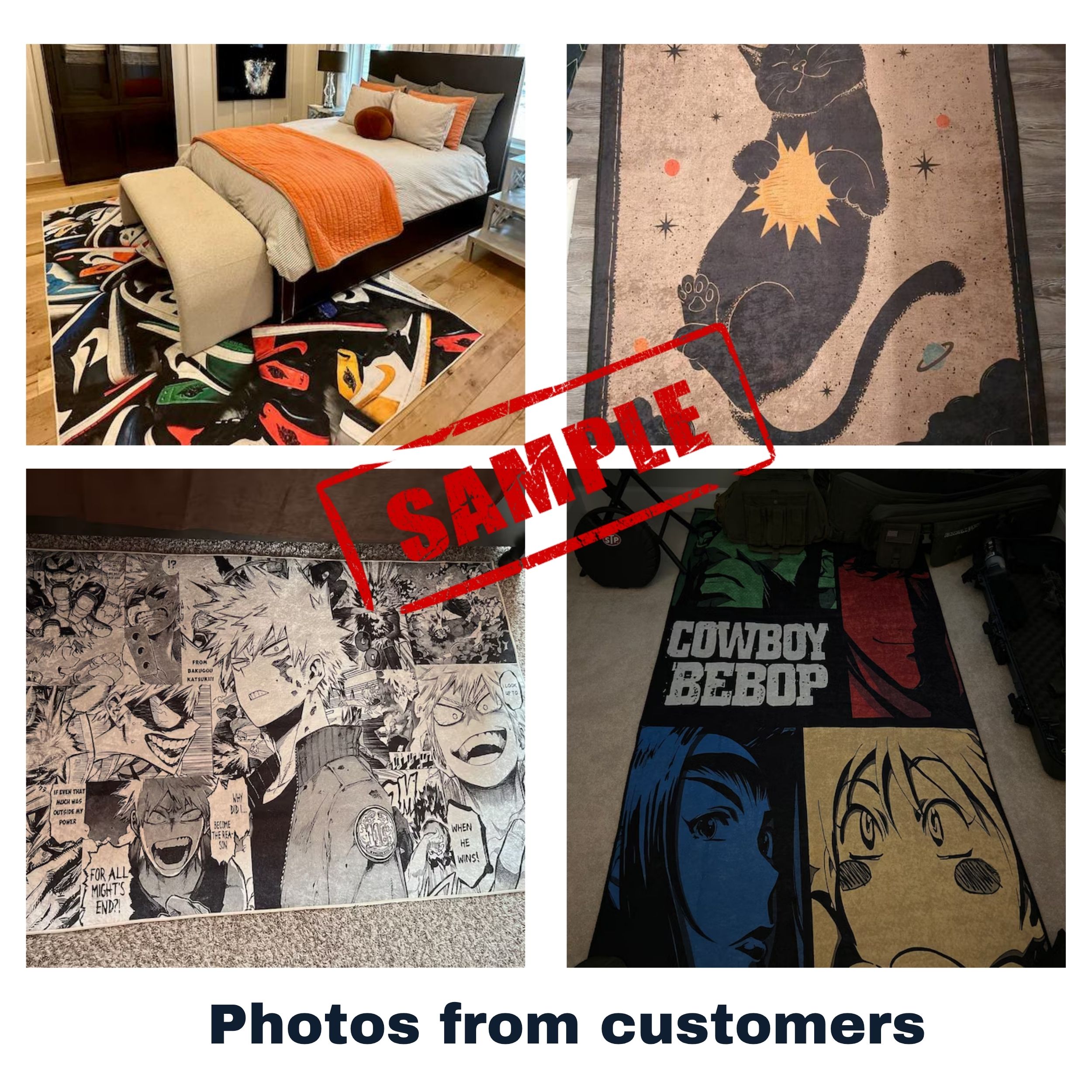 review photos of the purcahsed rugs uploaded by customers