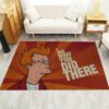 Futurama “I See What You Did There” rug on a living room floor, in front of a sofa
