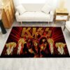 KISS rock band rug on a living room or music room floor, featuring iconic KISS logo and artwork