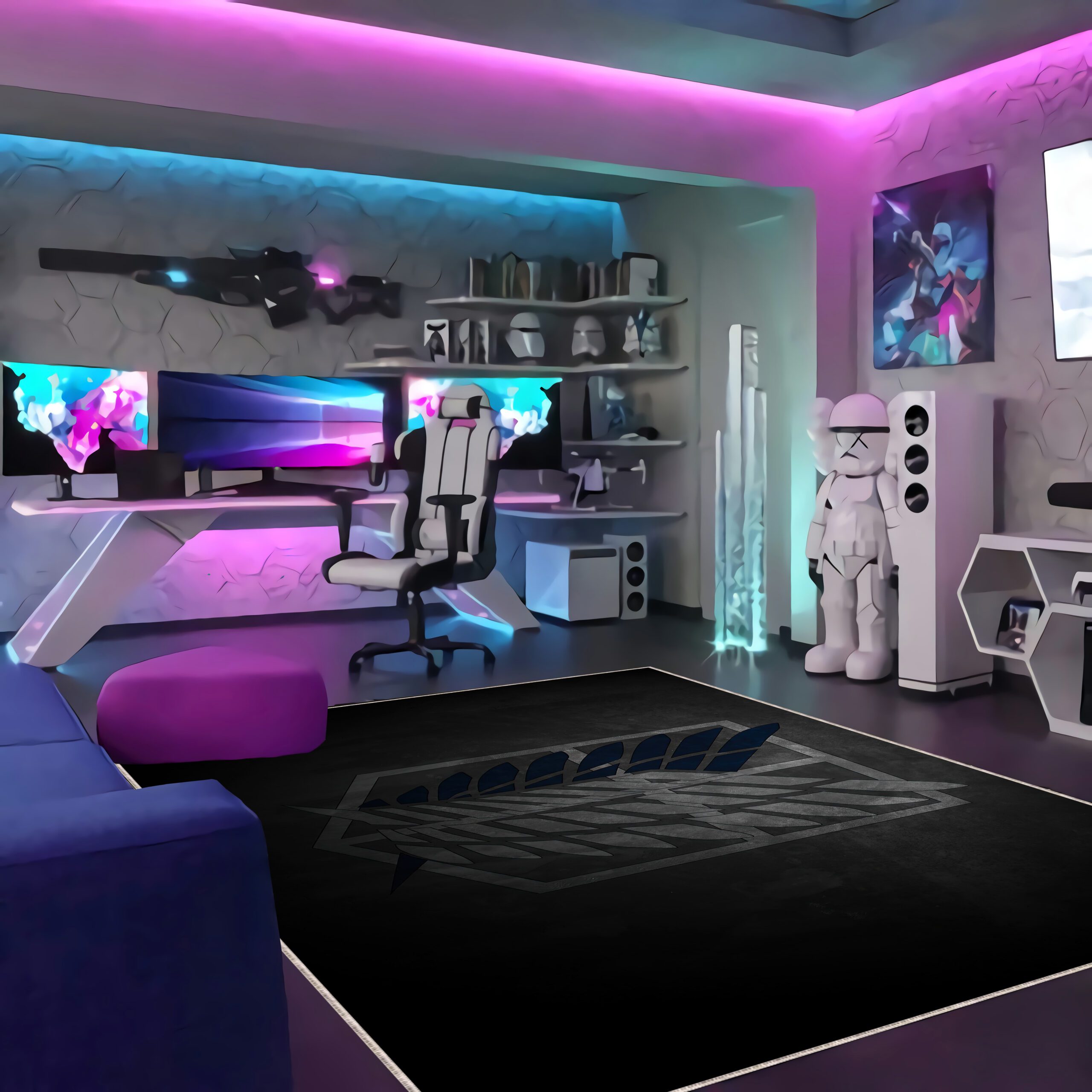 Attack on Titan-themed rug with the iconic Survey Corps emblem