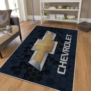 Blue Chevrolet area rug featuring Chevrolet logo – automotive decor for living room, garage, or man cave
