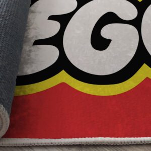 Bright red LEGO-inspired rug for kids’ playroom or bedroom