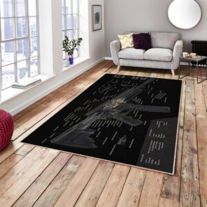 Close-up rug design featuring AR-15 parts illustration – firearm-inspired home decor