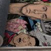 Close-up view of Eminem portrait rug, detailed rapper artwork, hip-hop music home decor