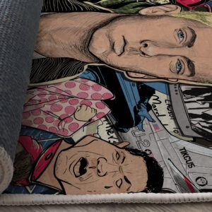 Close-up view of Eminem portrait rug, detailed rapper artwork, hip-hop music home decor