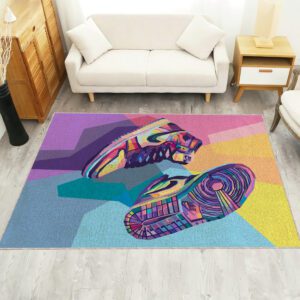 Colorful geometric Nike-inspired rug for modern interior style
