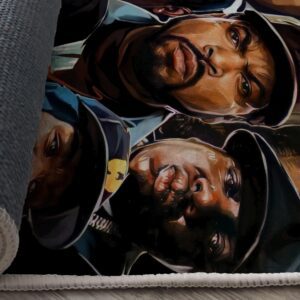 Detailed close-up of Hip-Hop Legends Rug featuring Ice Cube, Biggie, and Tupac portrait design