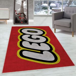 Fun red LEGO-inspired rug for kids’ bedroom or playroom