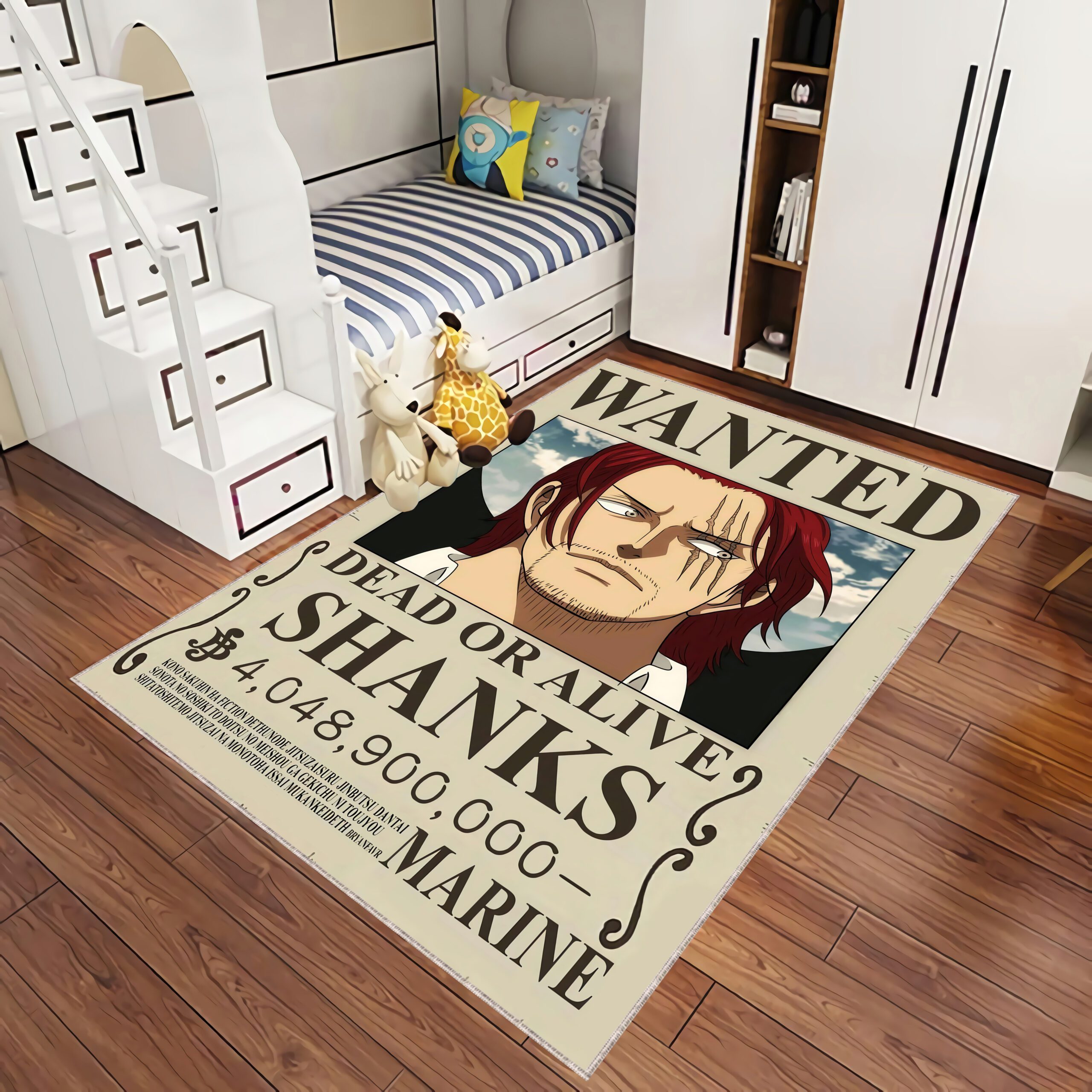 One Piece Shanks wanted poster rug for anime and pirate fans