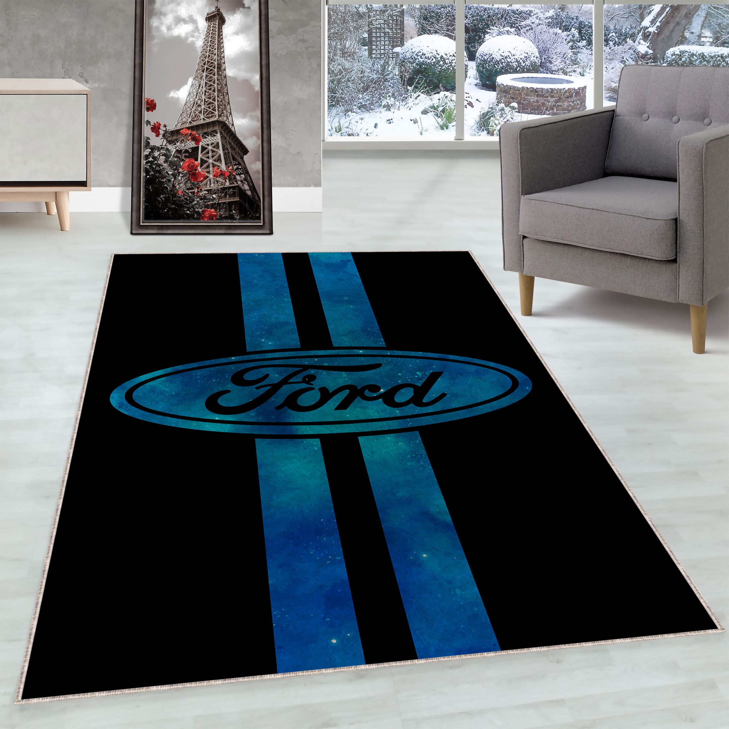 Rug featuring Blue-Black Ford logo – automotive and car enthusiast decor