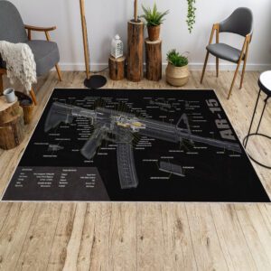 Rug featuring detailed AR-15 parts diagram design – firearm enthusiast decor