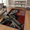 Scarface movie quote rug displayed in living room – “Say Hello to My Little Friend” home decor