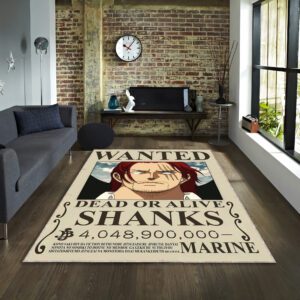 Shanks wanted poster rug inspired by One Piece pirate theme for anime lovers