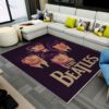 The Beatles rug with classic band imagery, retro rock music home decor