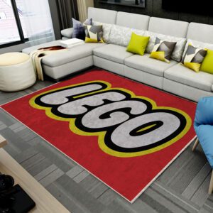 Vibrant red LEGO-style rug for children’s room or play area